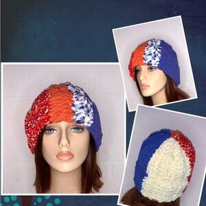 Crochet handmade fold brim cozy chunky hat adult unisex multimcolor